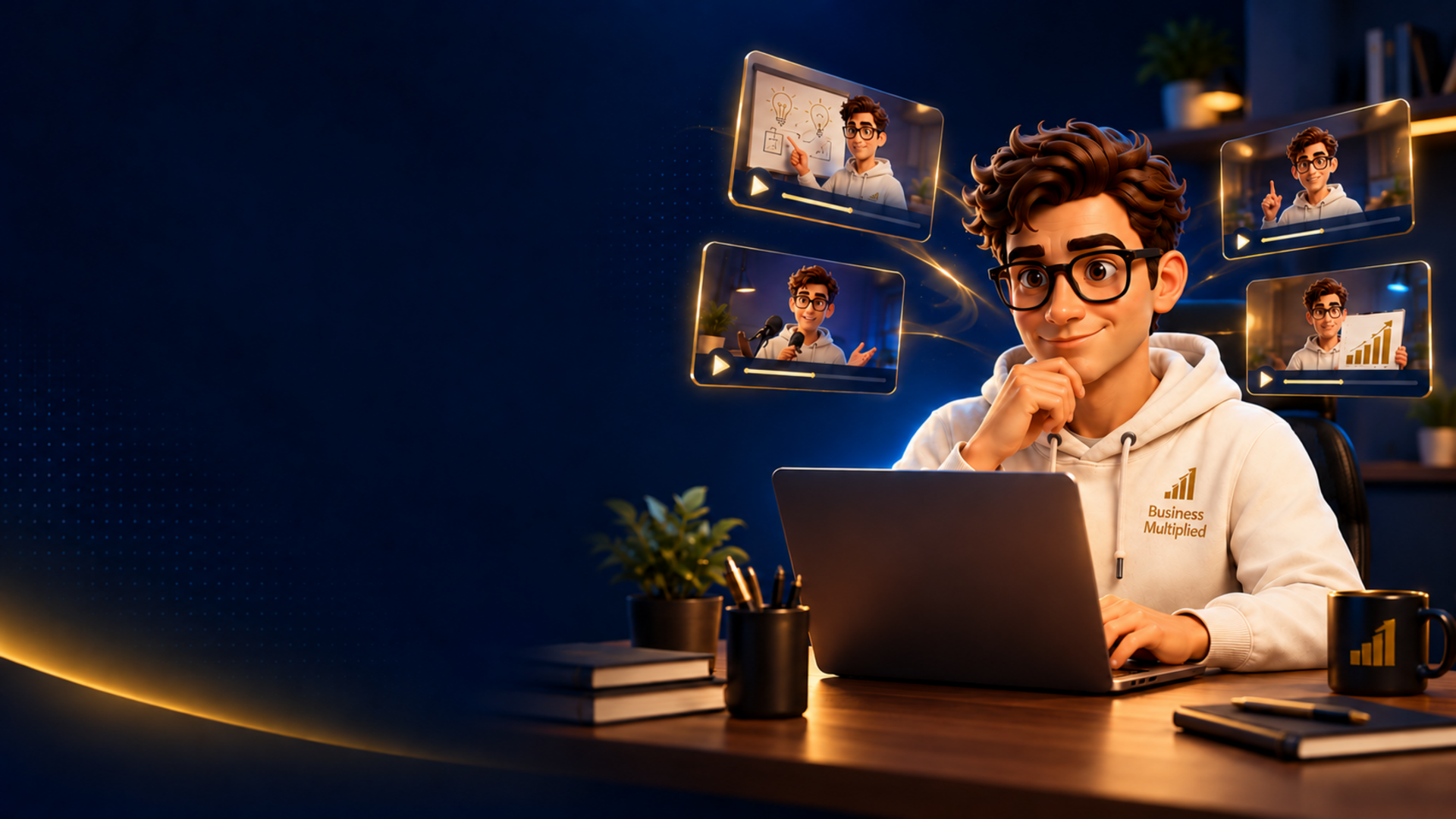 Illustration : l'accroche de la vidéo Business Multiplied sur la production de vidéos IA
